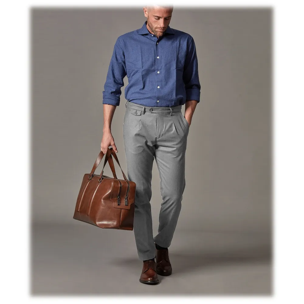 Cruna - Pantalone Raval in Flanella di Lana - 628 - Grigio Roccia - Handmade in Italy - Pantaloni di Alta Qualità Luxury