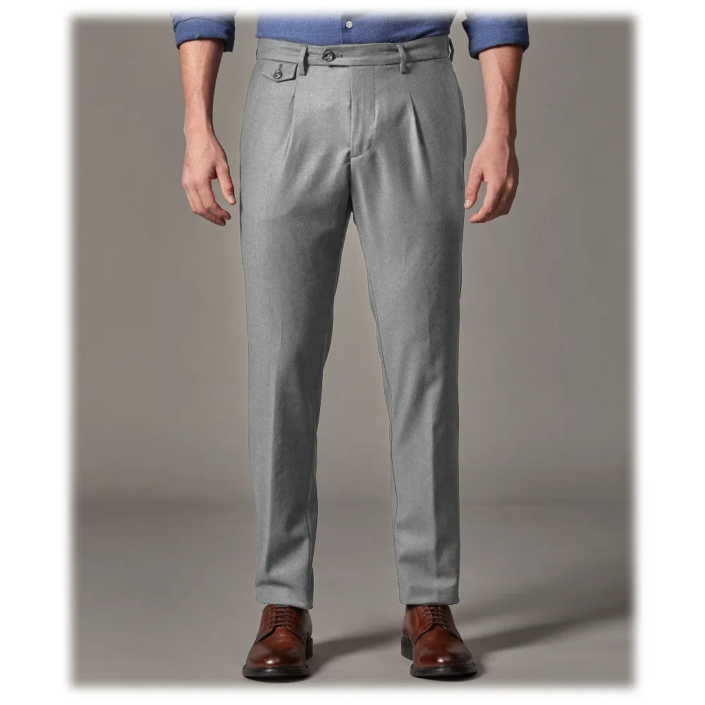 Cruna - Pantalone Raval in Flanella di Lana - 628 - Grigio Roccia - Handmade in Italy - Pantaloni di Alta Qualità Luxury