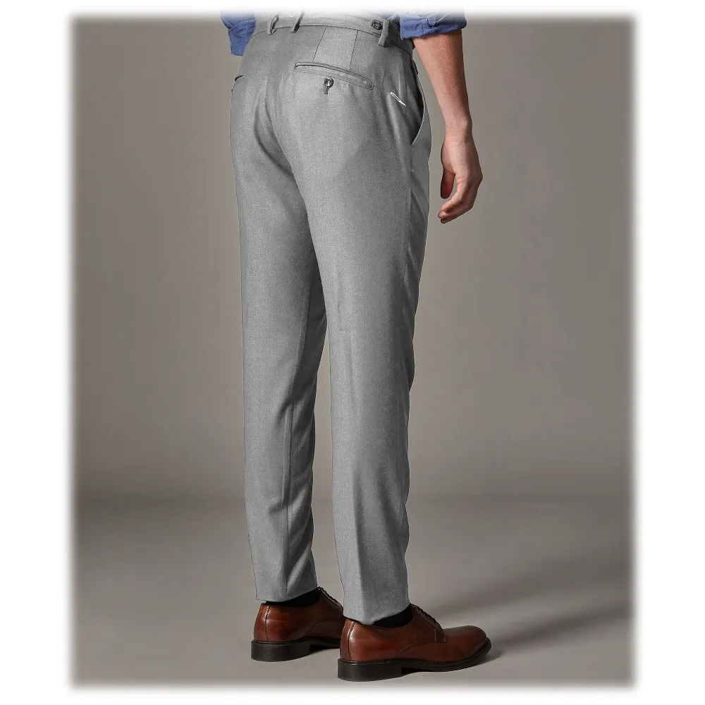 Cruna - Pantalone Raval in Flanella di Lana - 628 - Grigio Roccia - Handmade in Italy - Pantaloni di Alta Qualità Luxury
