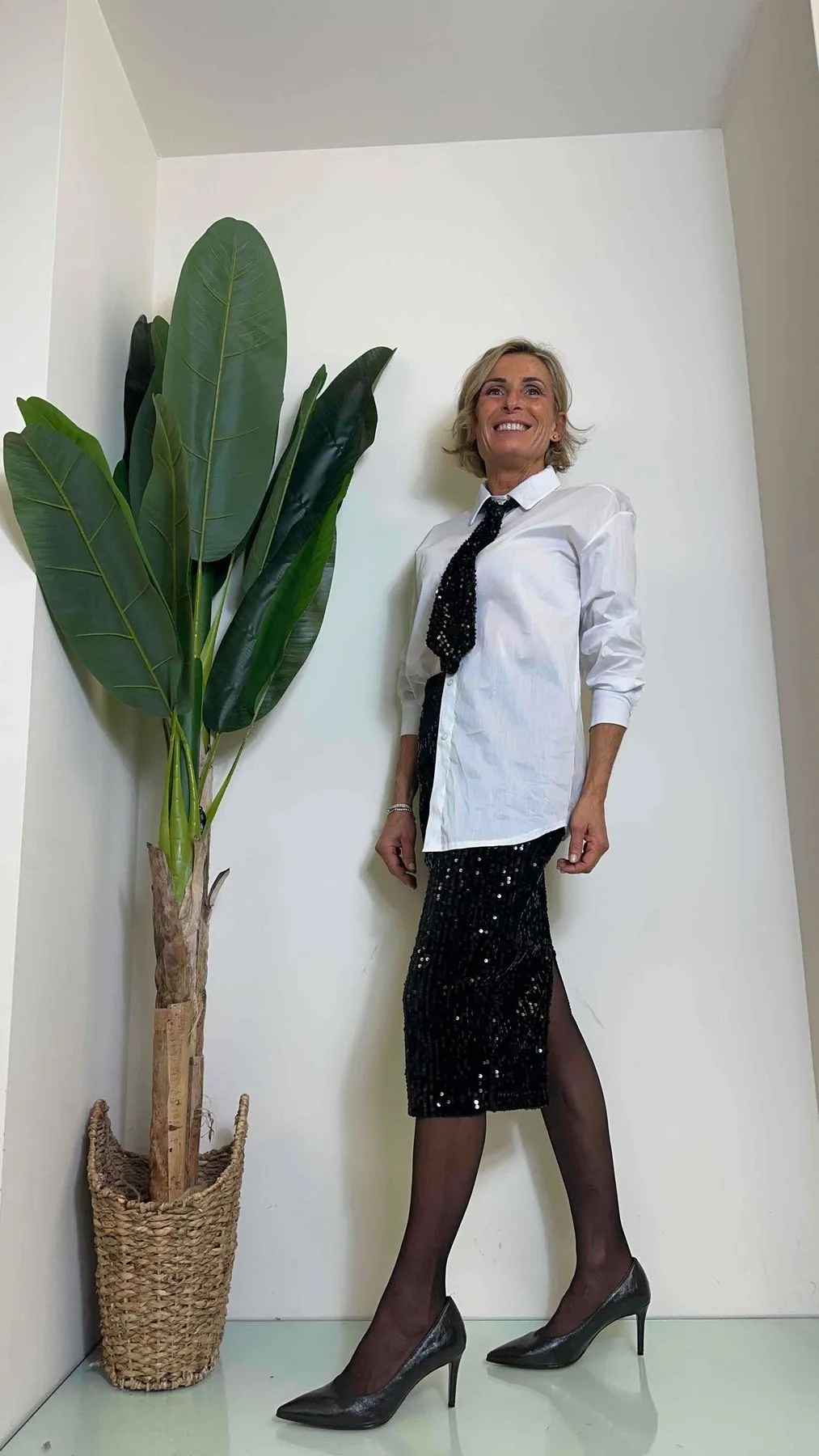DAFNE - 56222014P26 - CAMICIA POPELINE COTONE CON CRAVATTA PAILLETTES