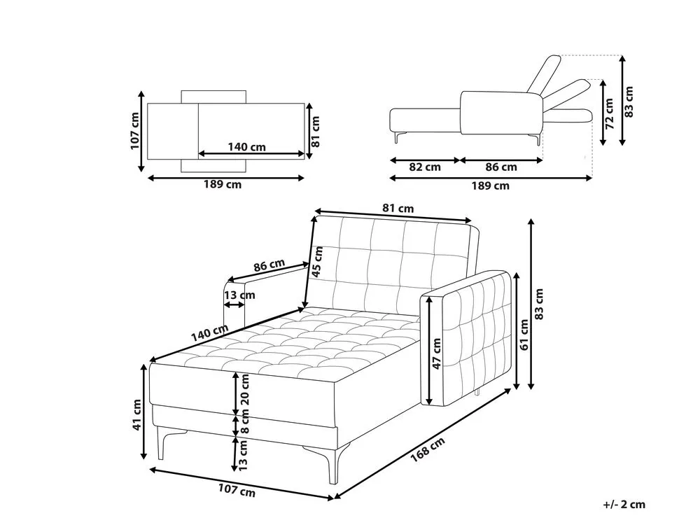 Fabric Chaise Lounge Graphite Grey ABERDEEN