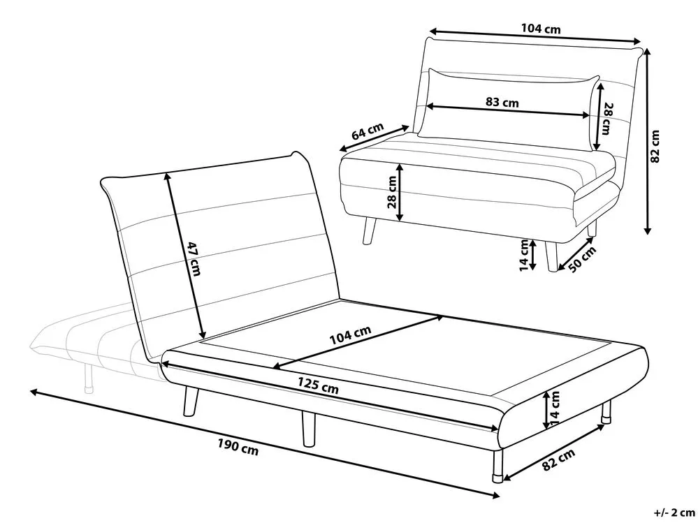 Fabric Single Sofa Bed Dark Grey SETTEN