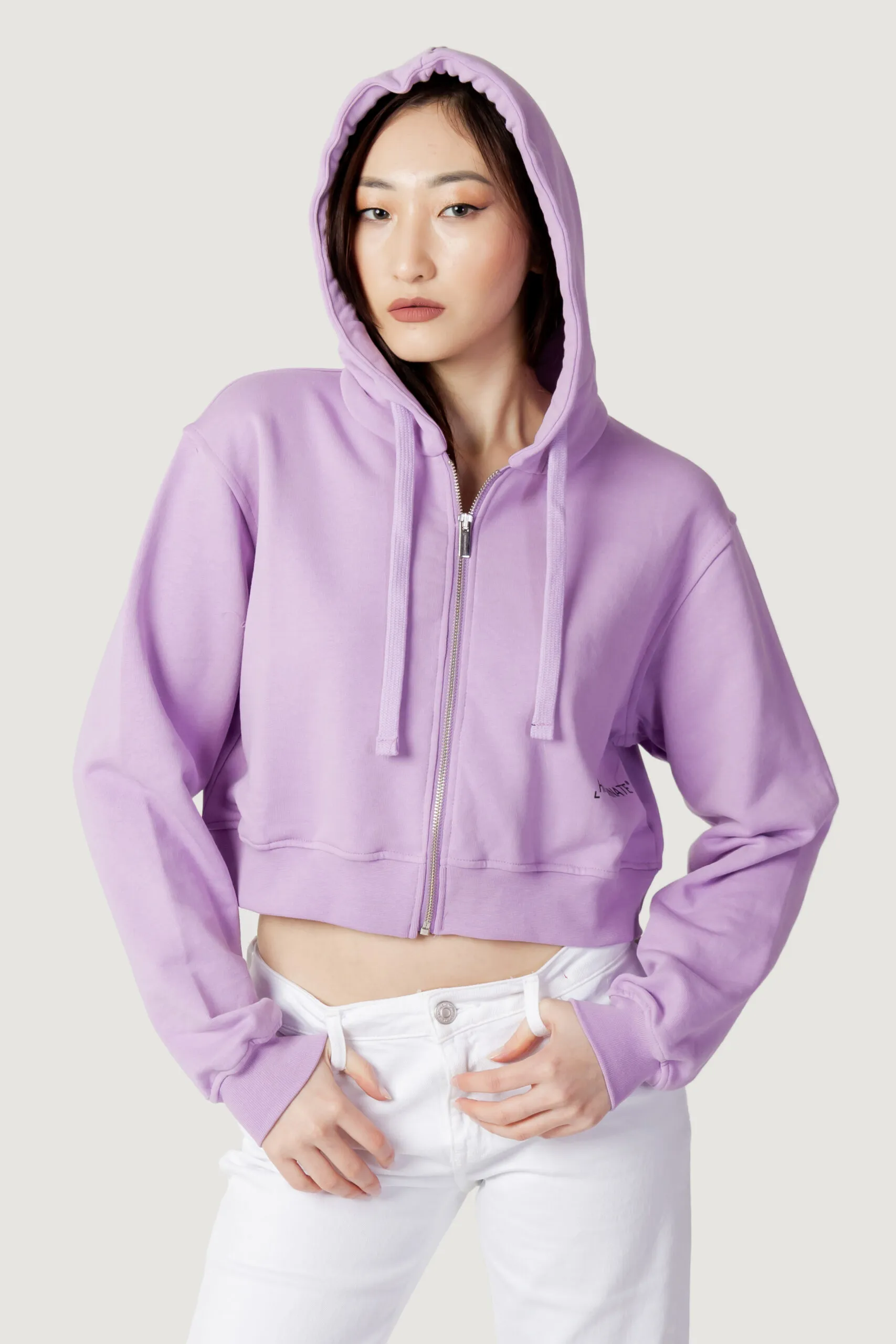 Felpa con cappuccio Hinnominate tinta unita cropped con zip Lilla