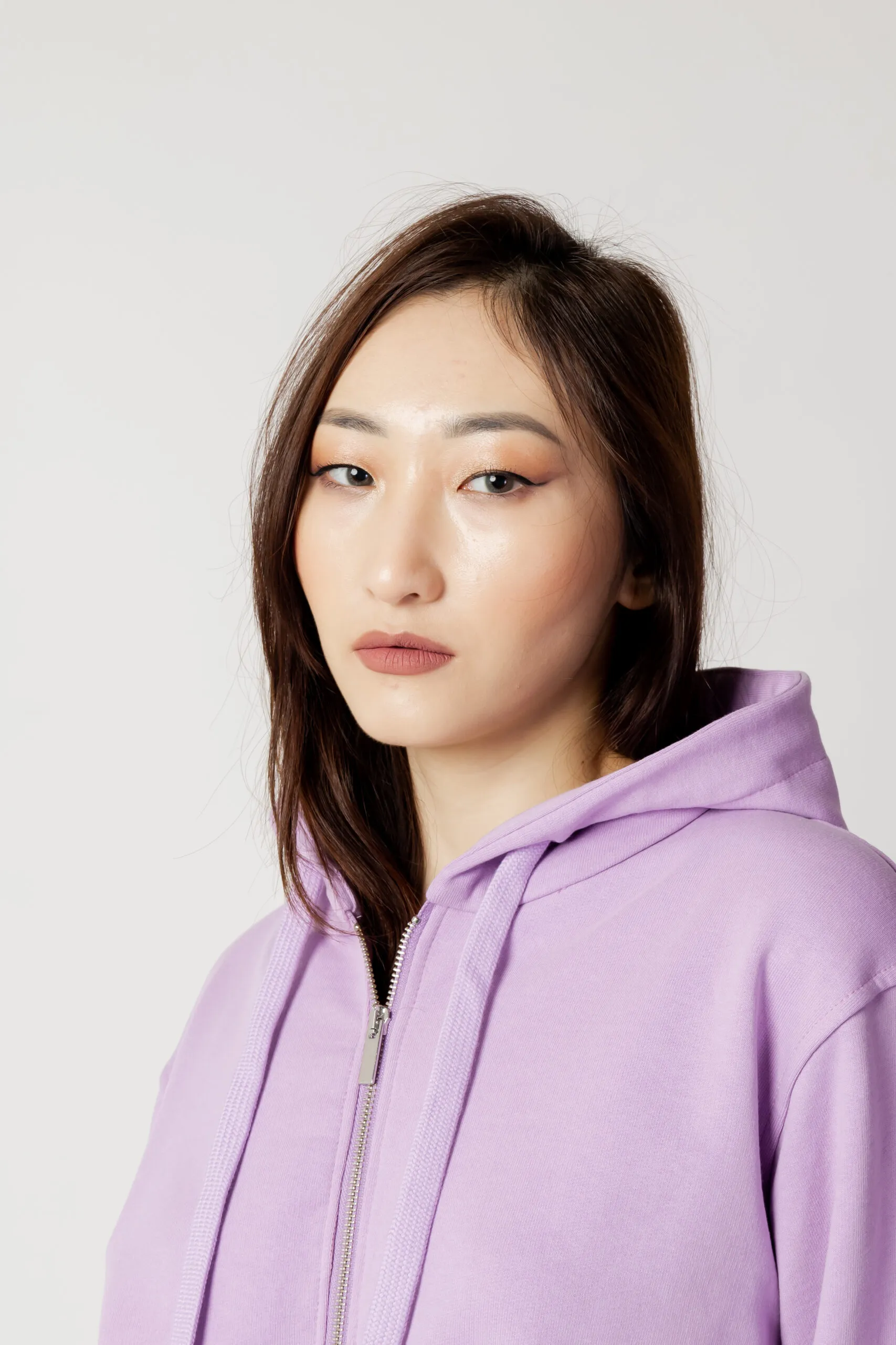 Felpa con cappuccio Hinnominate tinta unita cropped con zip Lilla
