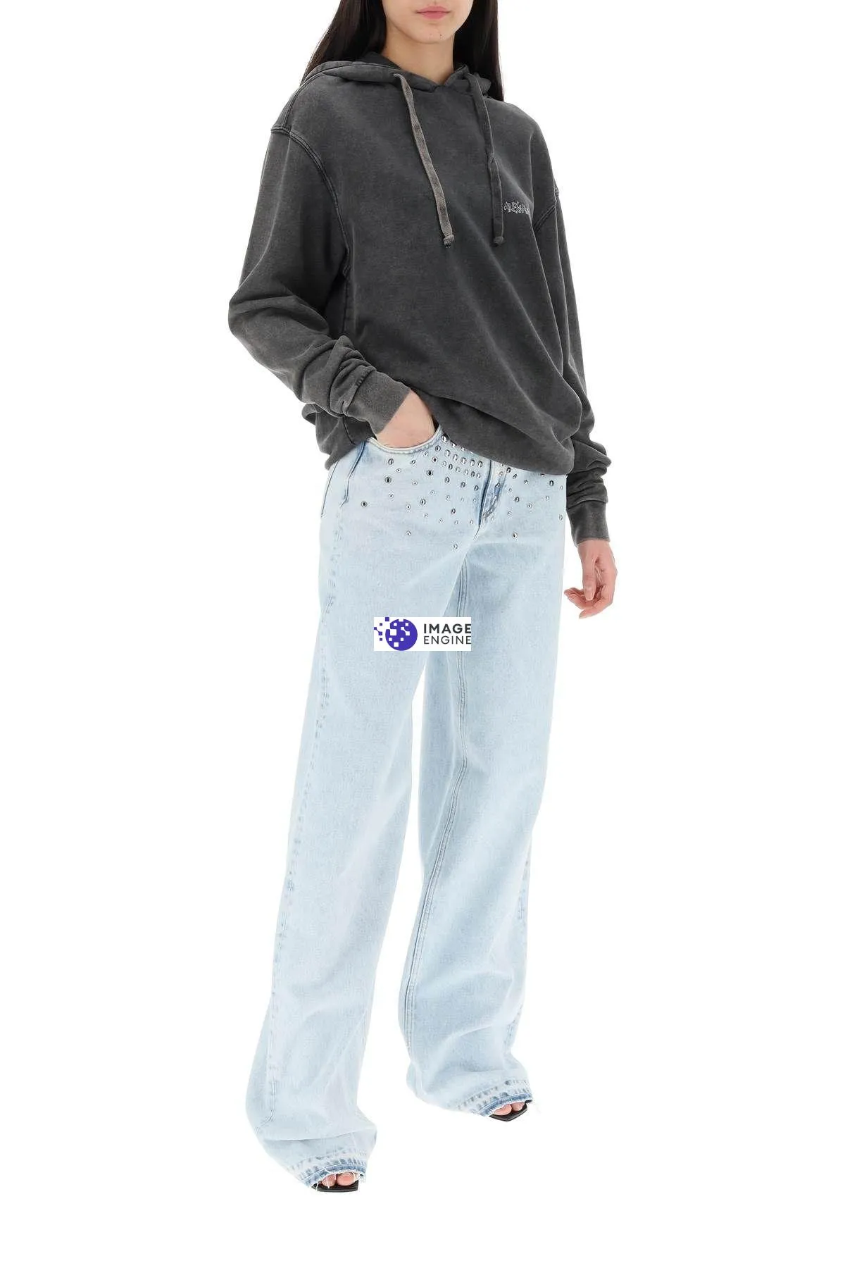 Felpa oversize con stampa e cristalli