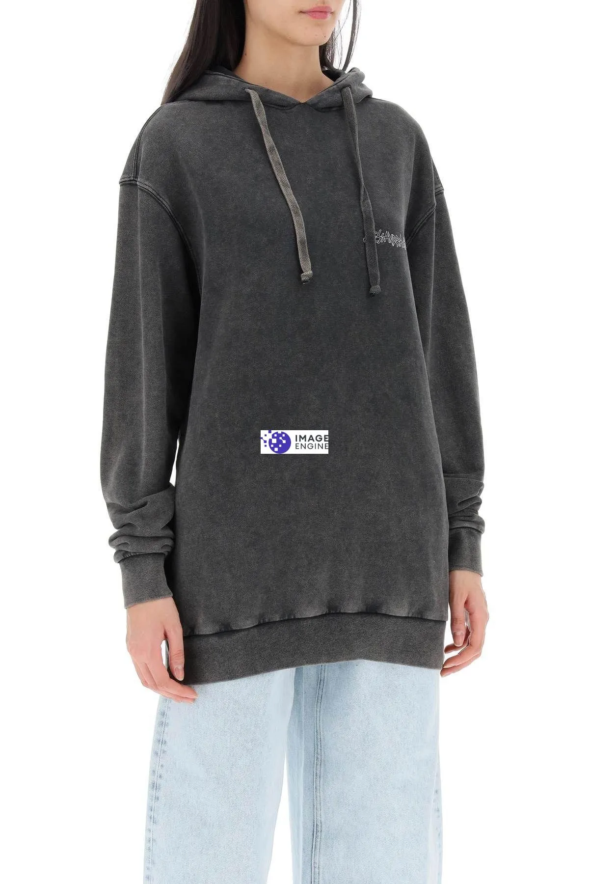 Felpa oversize con stampa e cristalli