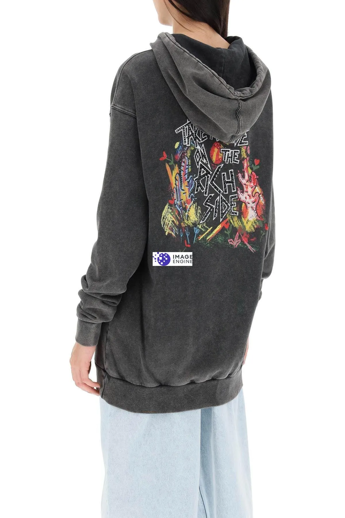 Felpa oversize con stampa e cristalli