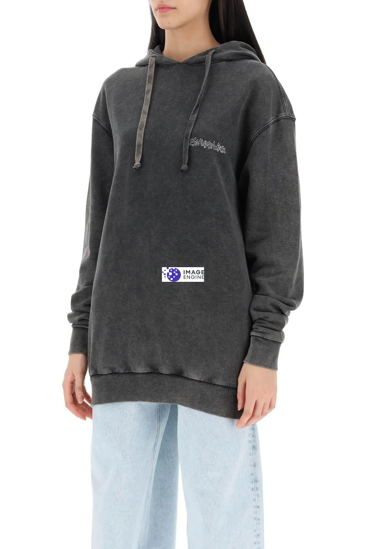 Felpa oversize con stampa e cristalli