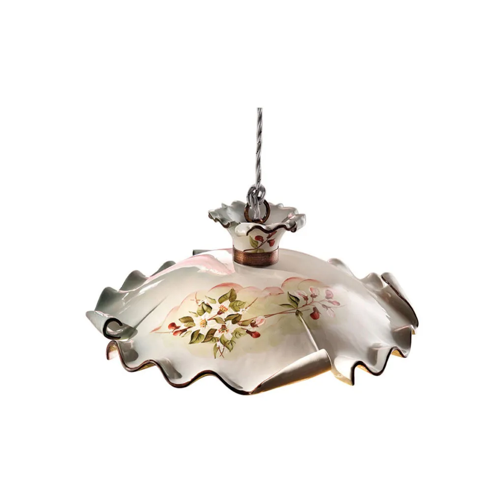 FerroLuce  Lampada a sospensione piccola rustica con paralume in ceramica decorata a mano Milano - 75W