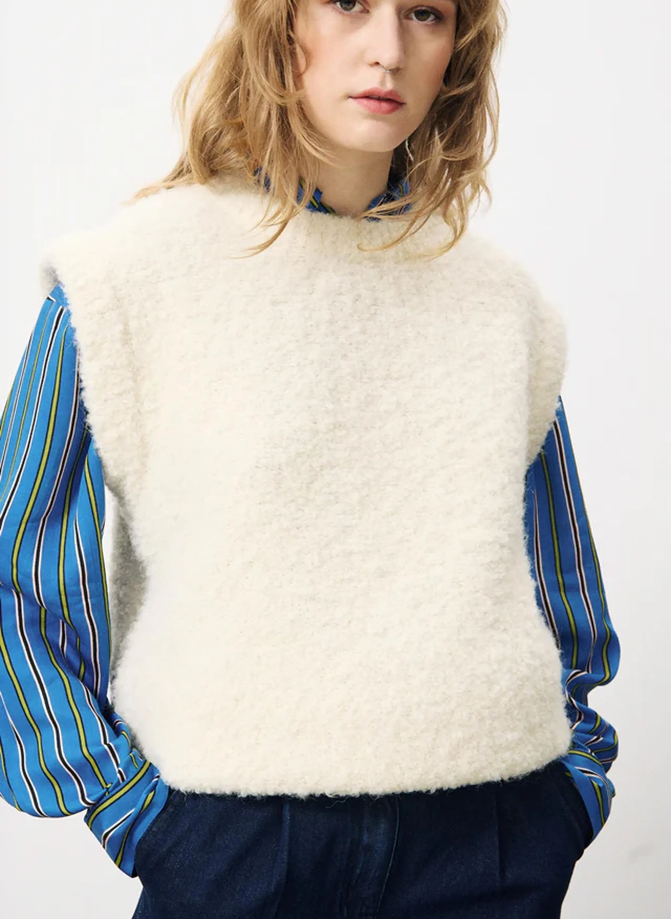  FRNCH   NAGIA - Maglione senza maniche in maglia bouclé | Beige