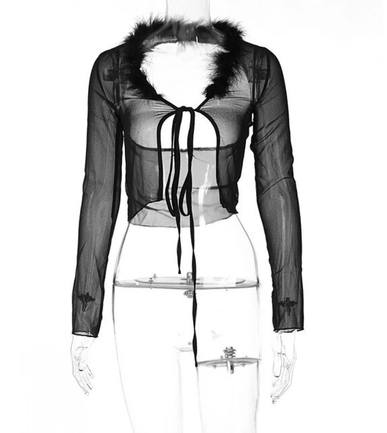 Gacvga Camicette e camicie da donna con collo in pelliccia senza schienale Camicie a maniche lunghe estive  Elegante camicett