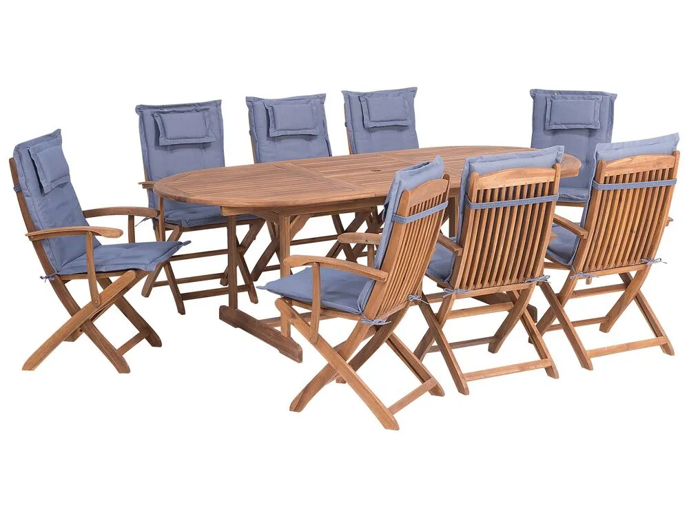 Garden Dining Set 8 Seater MAUI with Cushions Acacia Wood Blue