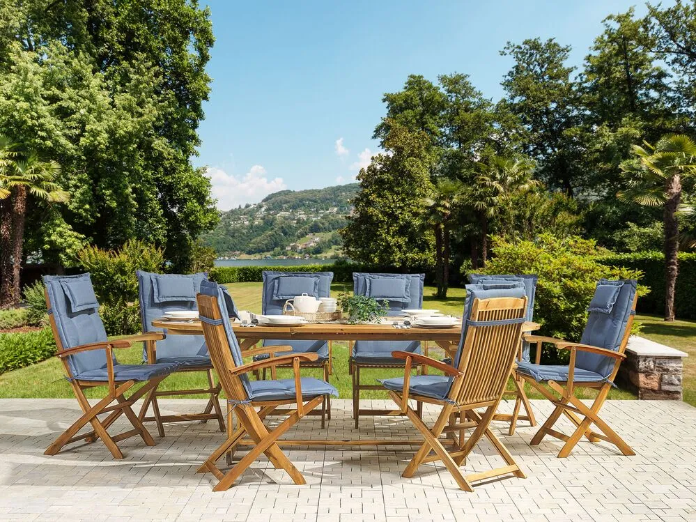 Garden Dining Set 8 Seater MAUI with Cushions Acacia Wood Blue