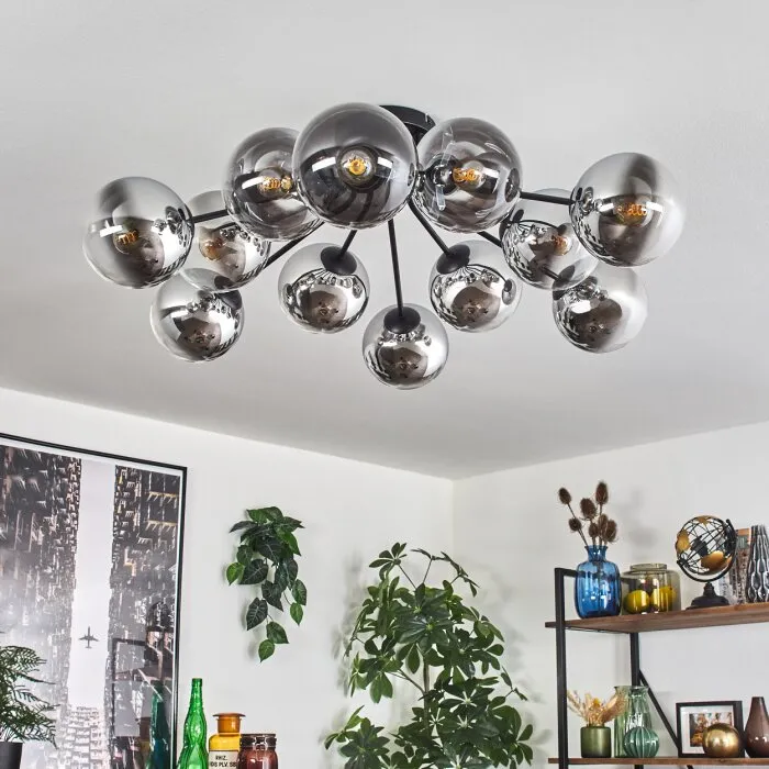 Gastor Plafoniera 91 cm Cromo, Chiaro, Grigio fumo, 12-Luci