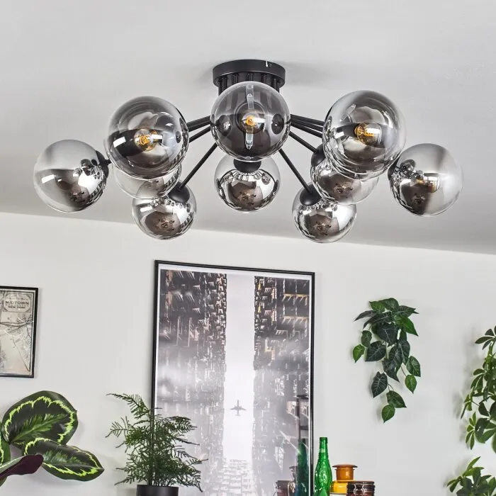 Gastor Plafoniera 91 cm Cromo, Chiaro, Grigio fumo, 12-Luci