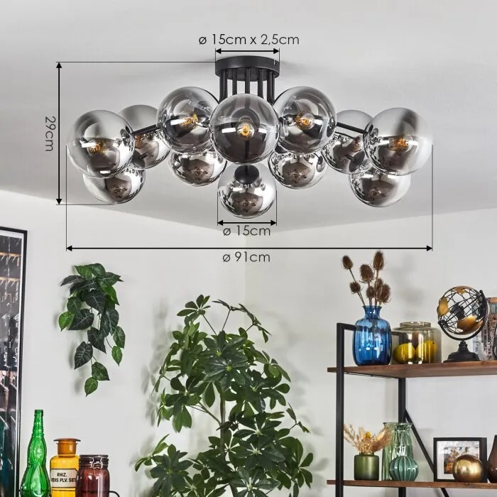 Gastor Plafoniera 91 cm Cromo, Chiaro, Grigio fumo, 12-Luci