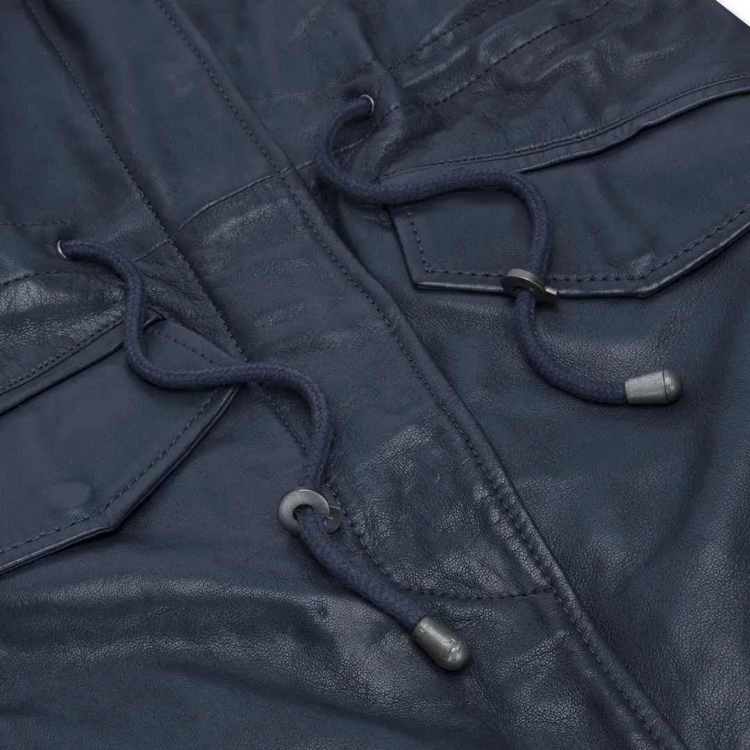 Giacca Parka da Donna in Vera Pelle stile Peacoat con Cappuccio Lunga 3/4