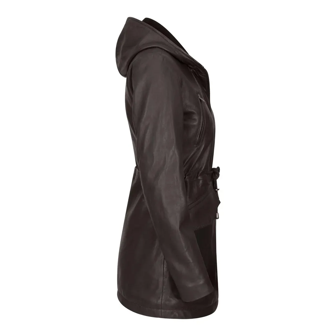 Giacca Parka da Donna in Vera Pelle stile Peacoat con Cappuccio Lunga 3/4