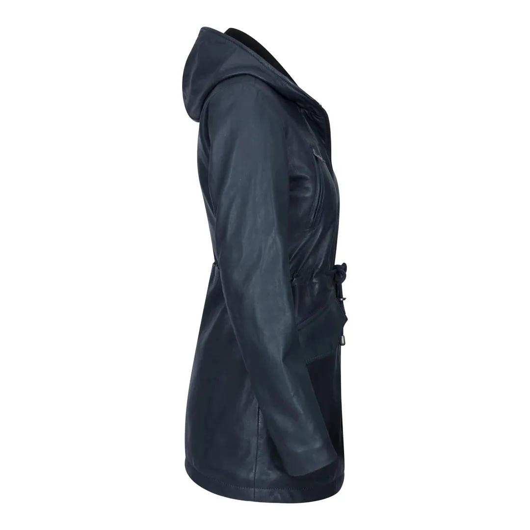 Giacca Parka da Donna in Vera Pelle stile Peacoat con Cappuccio Lunga 3/4