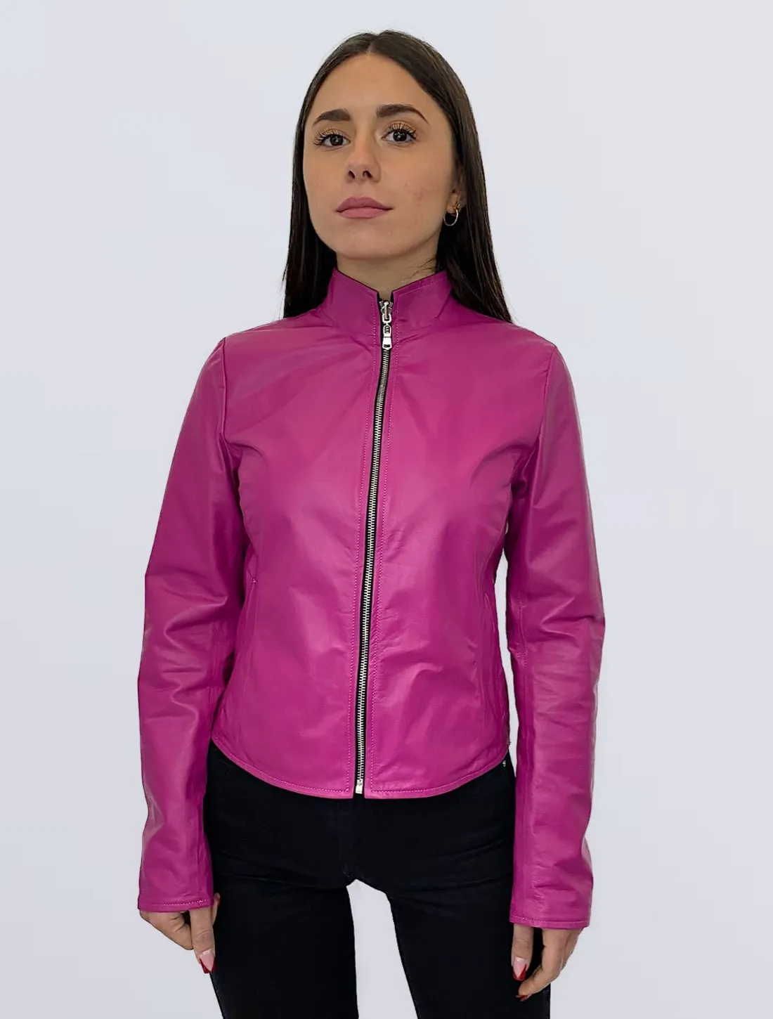 GIUBBINO DONNA REVERSIBILE PELLE FUCSIA + TESSUTO MOD. SARA