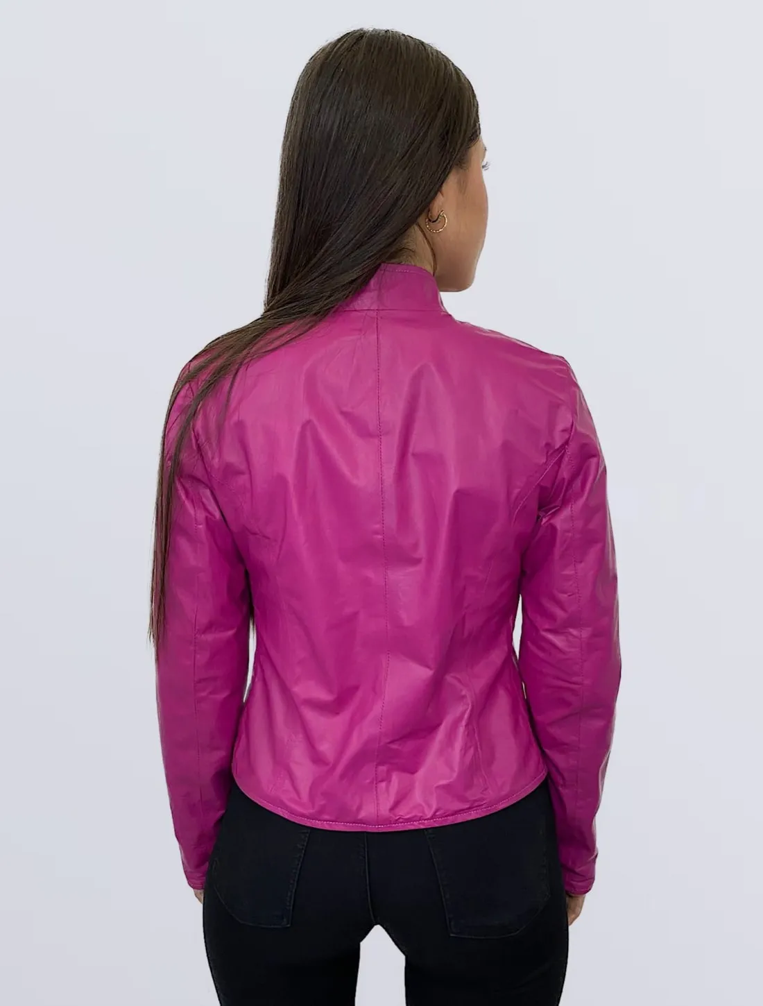 GIUBBINO DONNA REVERSIBILE PELLE FUCSIA + TESSUTO MOD. SARA