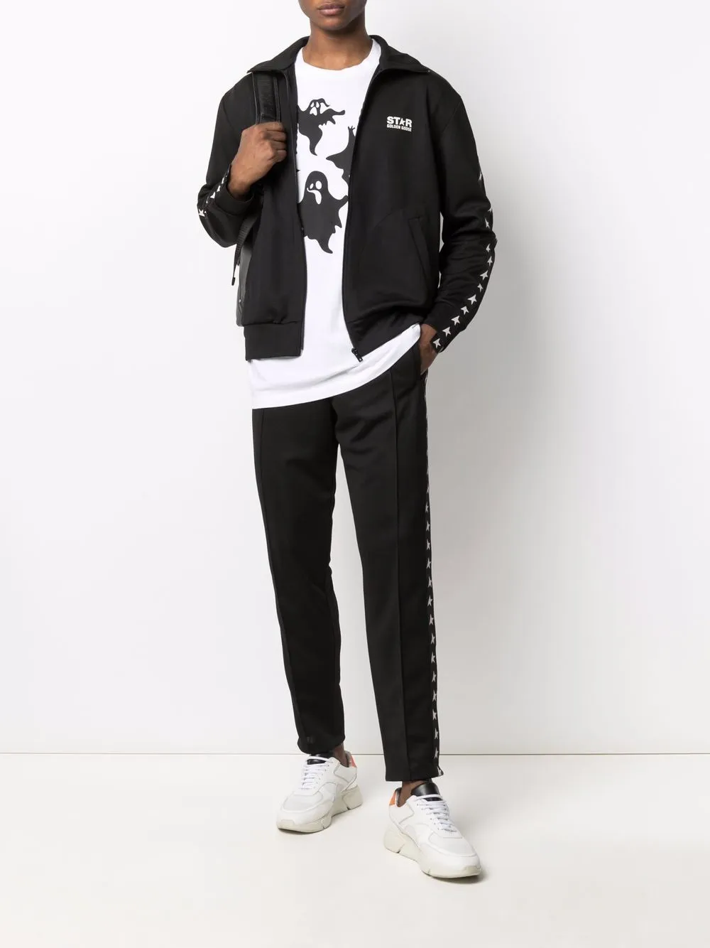 Golden Goose Pantalone Nero Uomo Bande Laterali Stelle