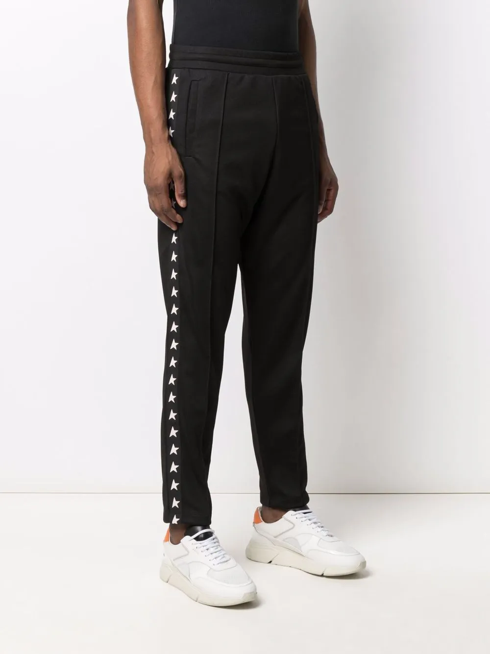 Golden Goose Pantalone Nero Uomo Bande Laterali Stelle