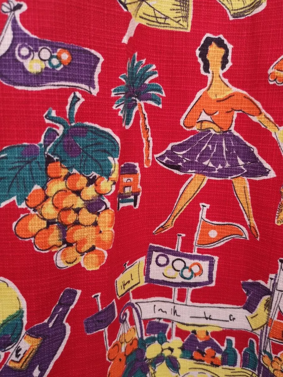 Gonna anni ’50 stampa divertente in cotone e lino