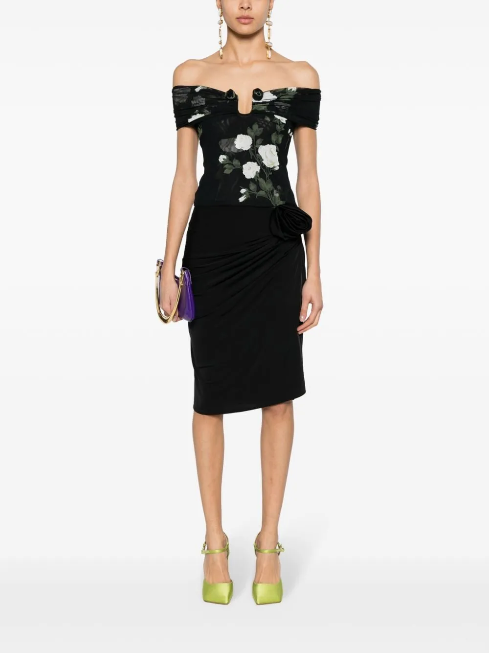 Gonna con applicazione a fiore in nero - donna