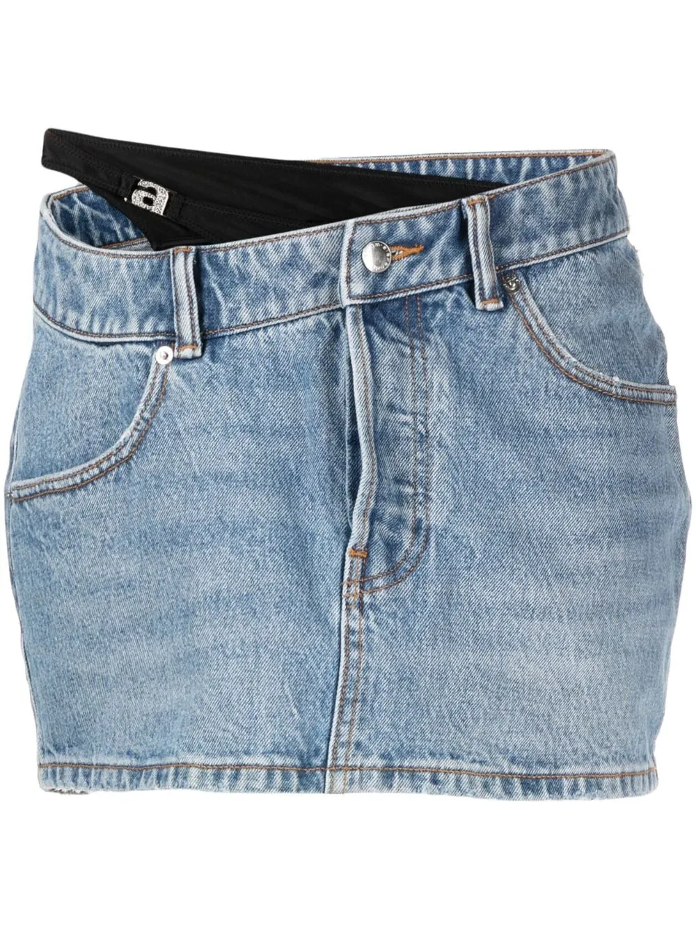 Gonna denim asimmetrica con design a strati in blu - donna