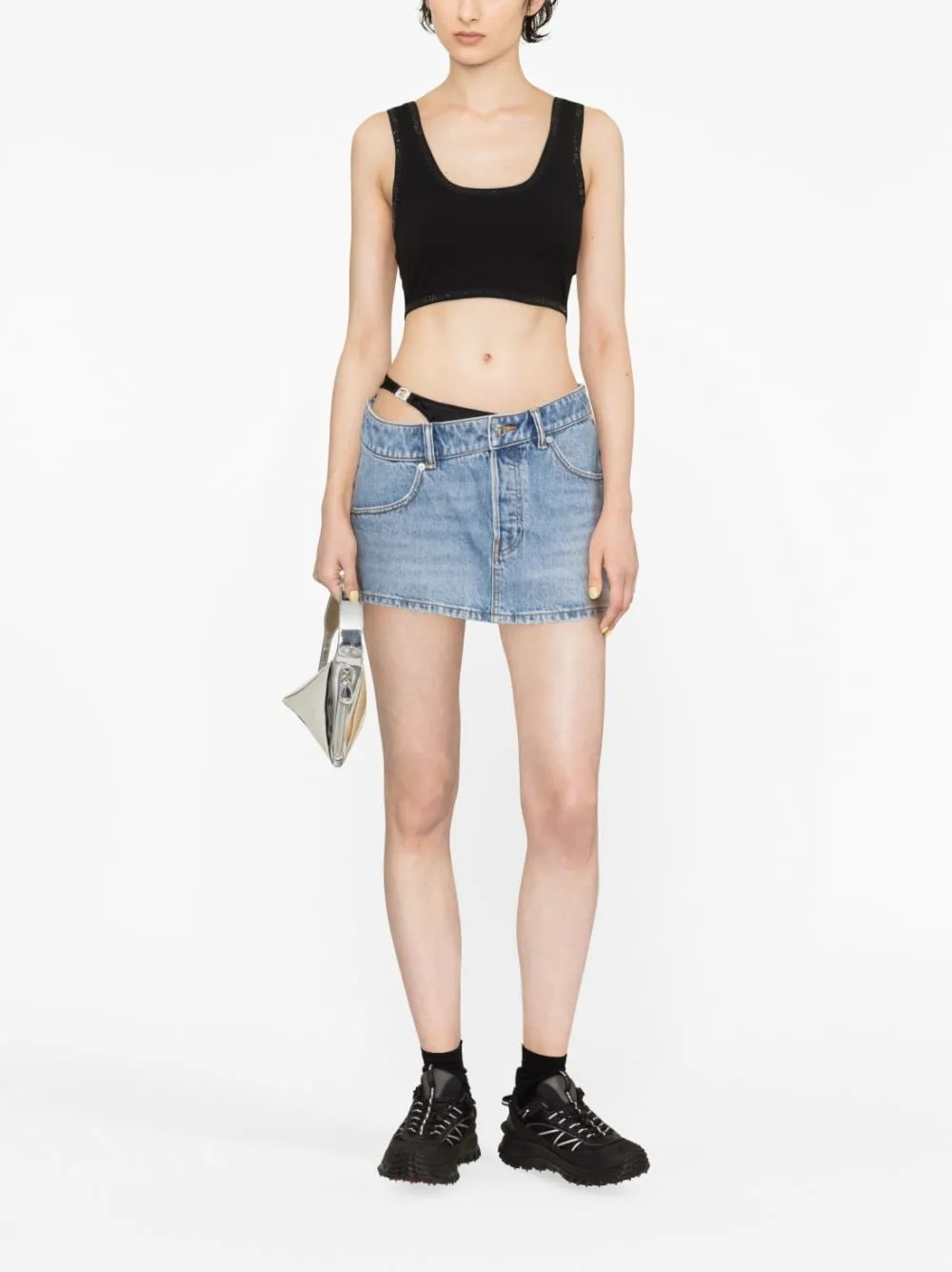 Gonna denim asimmetrica con design a strati in blu - donna