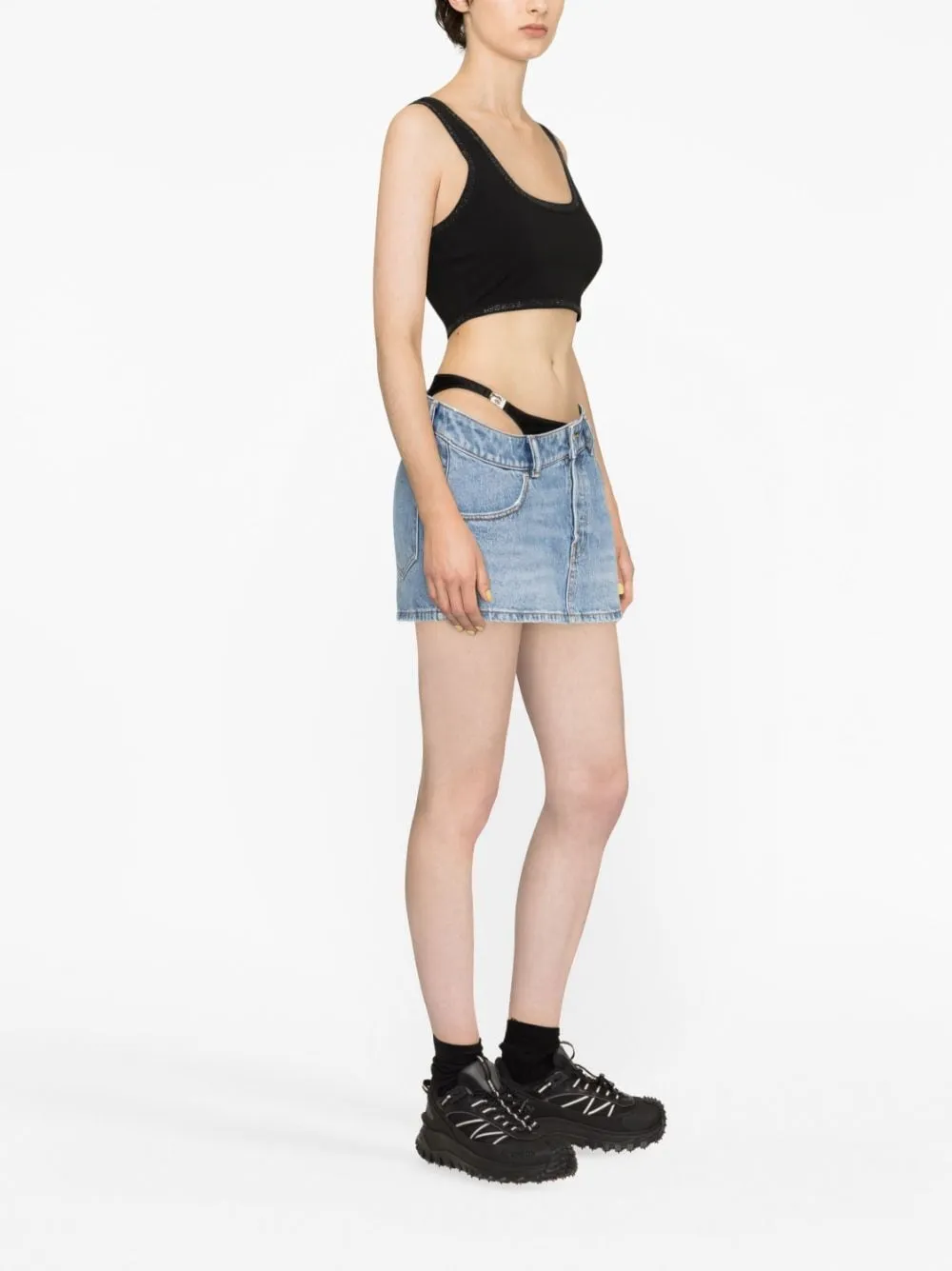 Gonna denim asimmetrica con design a strati in blu - donna