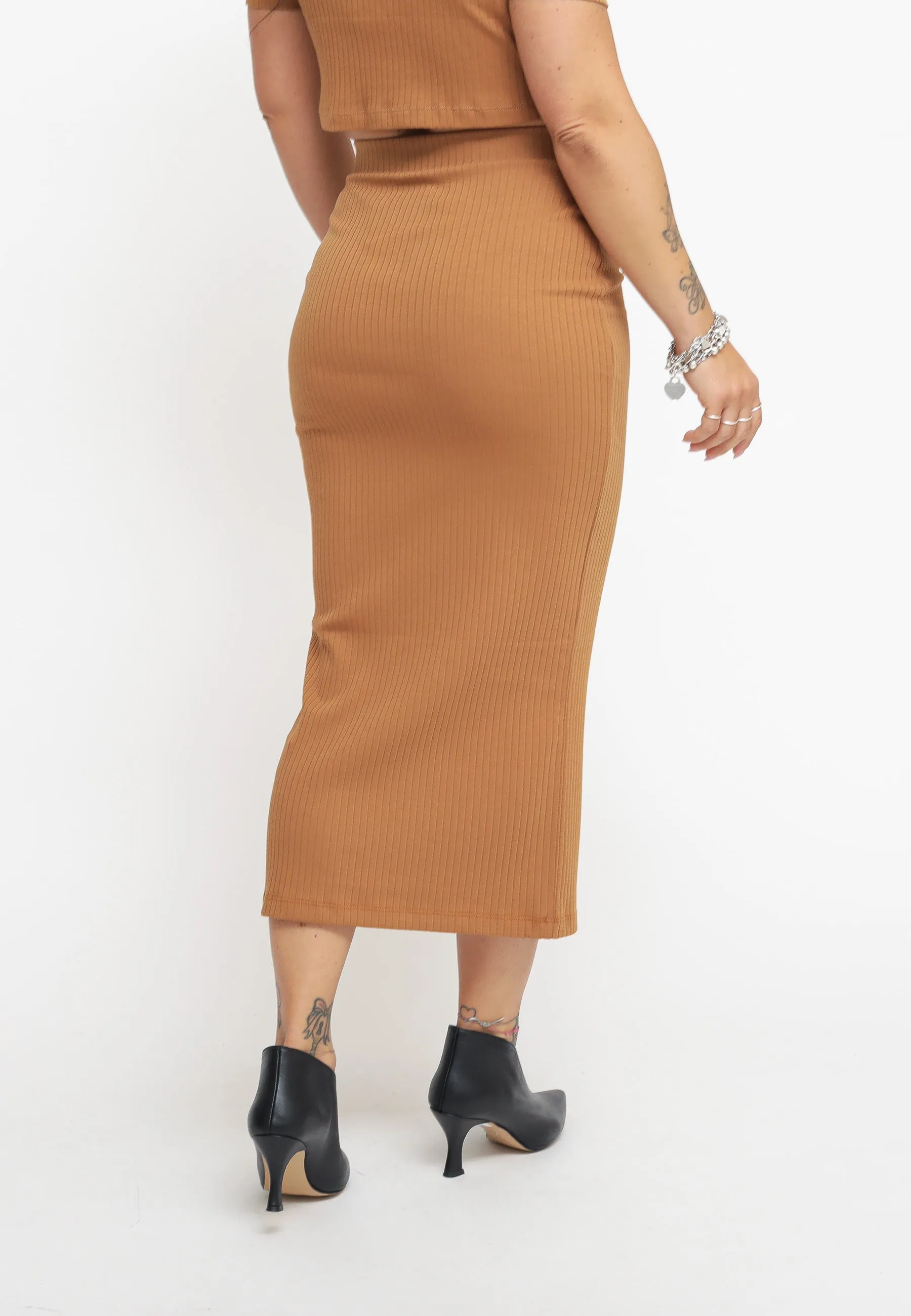 Gonna In Costina Con Stampa - Beige Nocciola