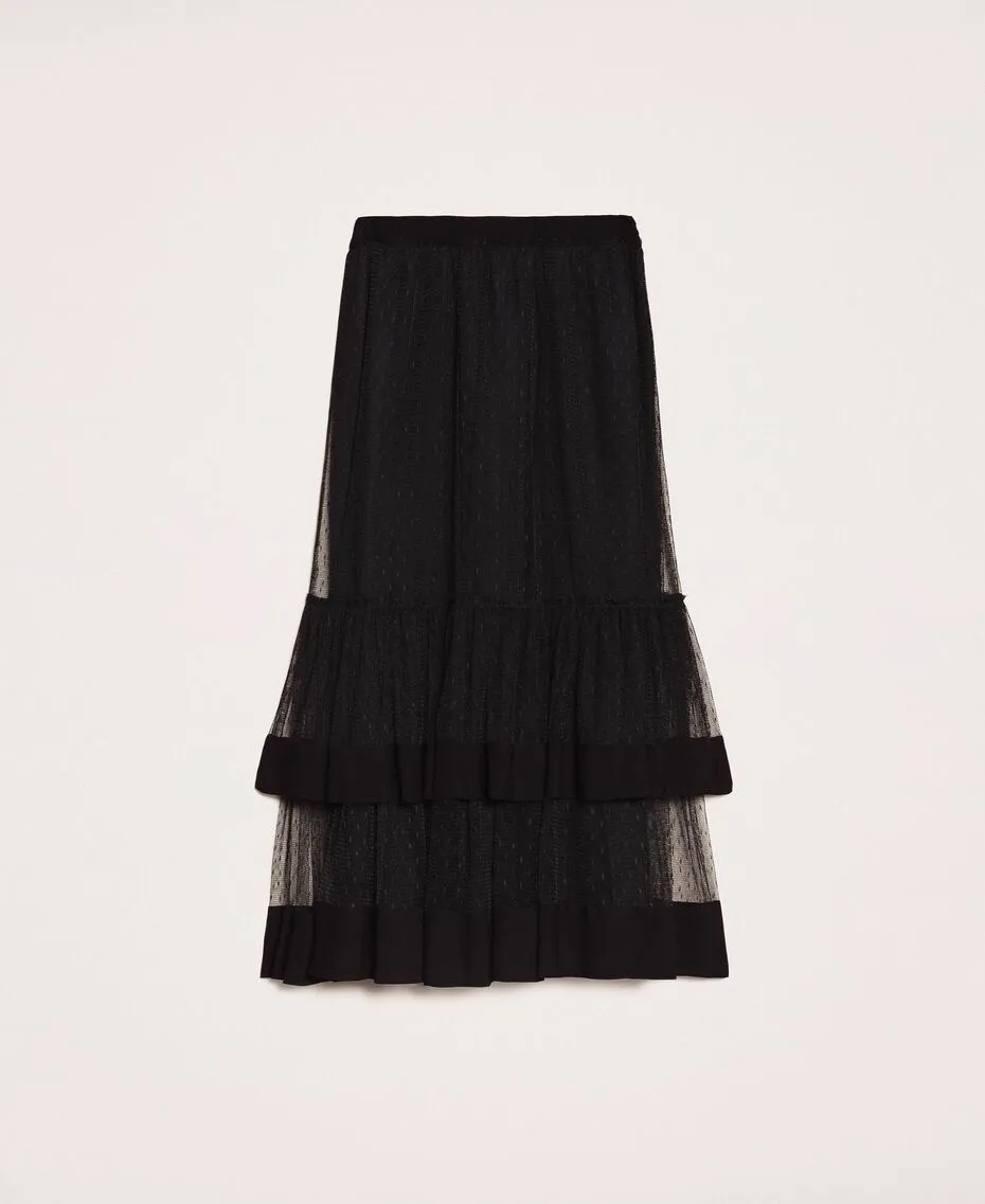 Gonna in crepe de chine e tulle plumetis