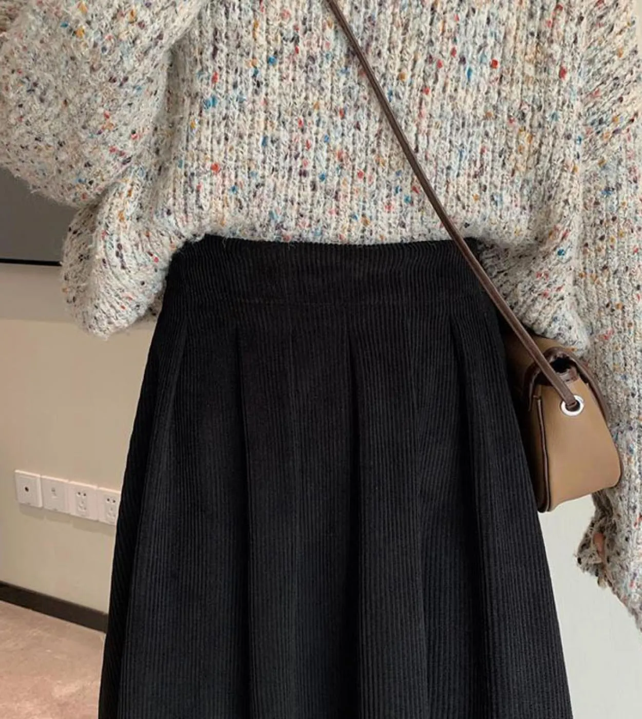 Gonne midi in velluto a coste da donna Vintage marrone nero a vita alta gonne lunghe donna 2023 moda autunno gonna a trapezio