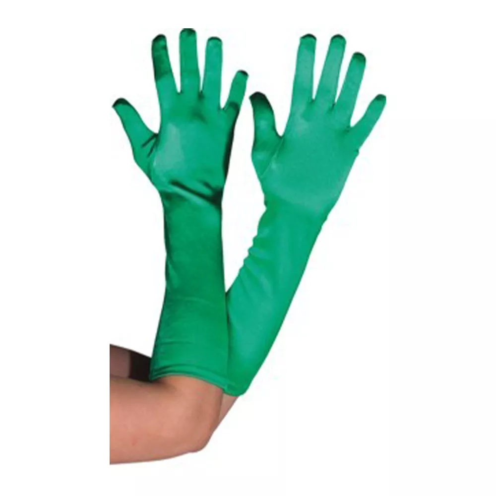 Guanti in raso verde 40 cm