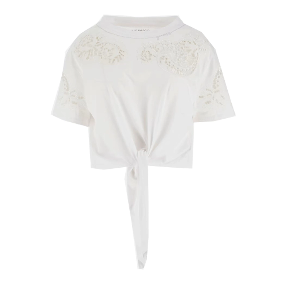 Guess T shirt donna con laccio in vita Ajour Lace W4GI15 I3Z14 G011 Pure White