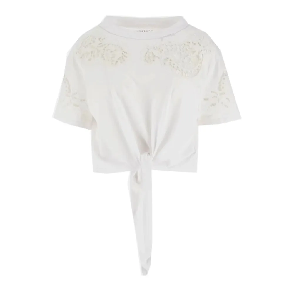 Guess T shirt donna con laccio in vita Ajour Lace W4GI15 I3Z14 G011 Pure White
