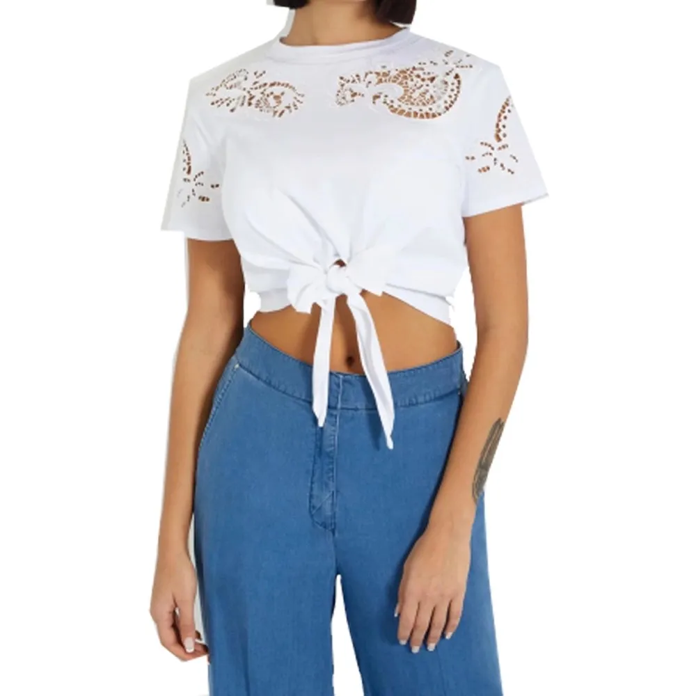 Guess T shirt donna con laccio in vita Ajour Lace W4GI15 I3Z14 G011 Pure White