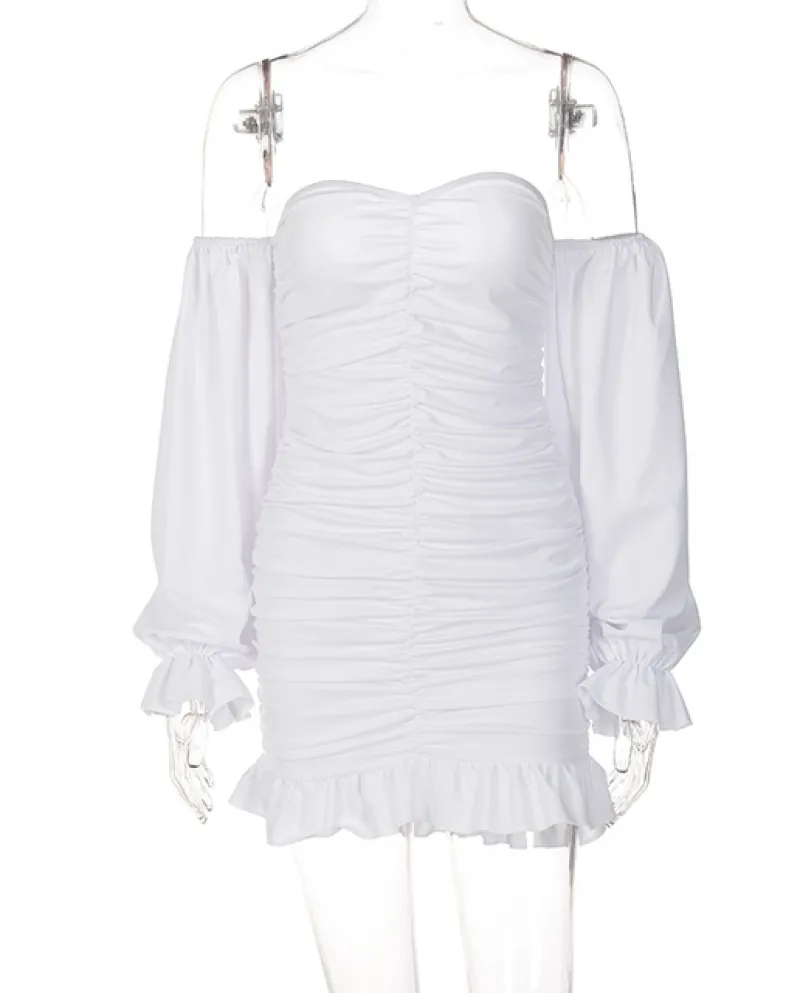 Hirigin Donna Solid Off Spalla Lunga Svasata Manica a sbuffo Increspato M