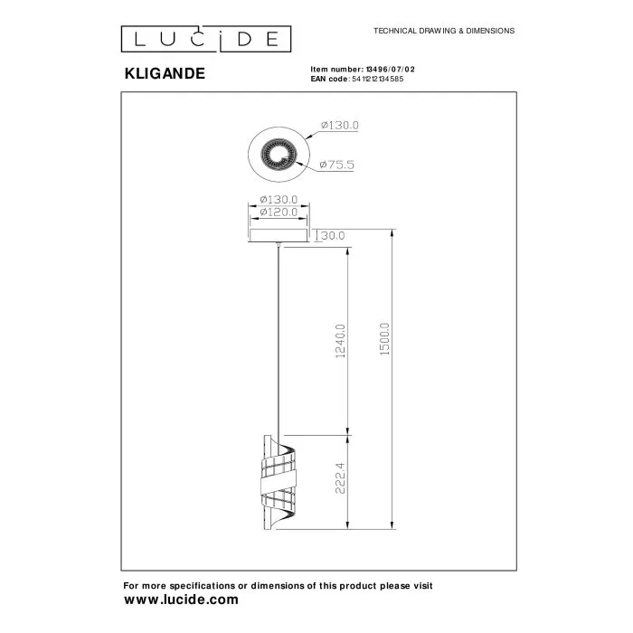 Illuminazione Lucide KLIGANDE Lampada a sospensione LED Oro, 1-Luce