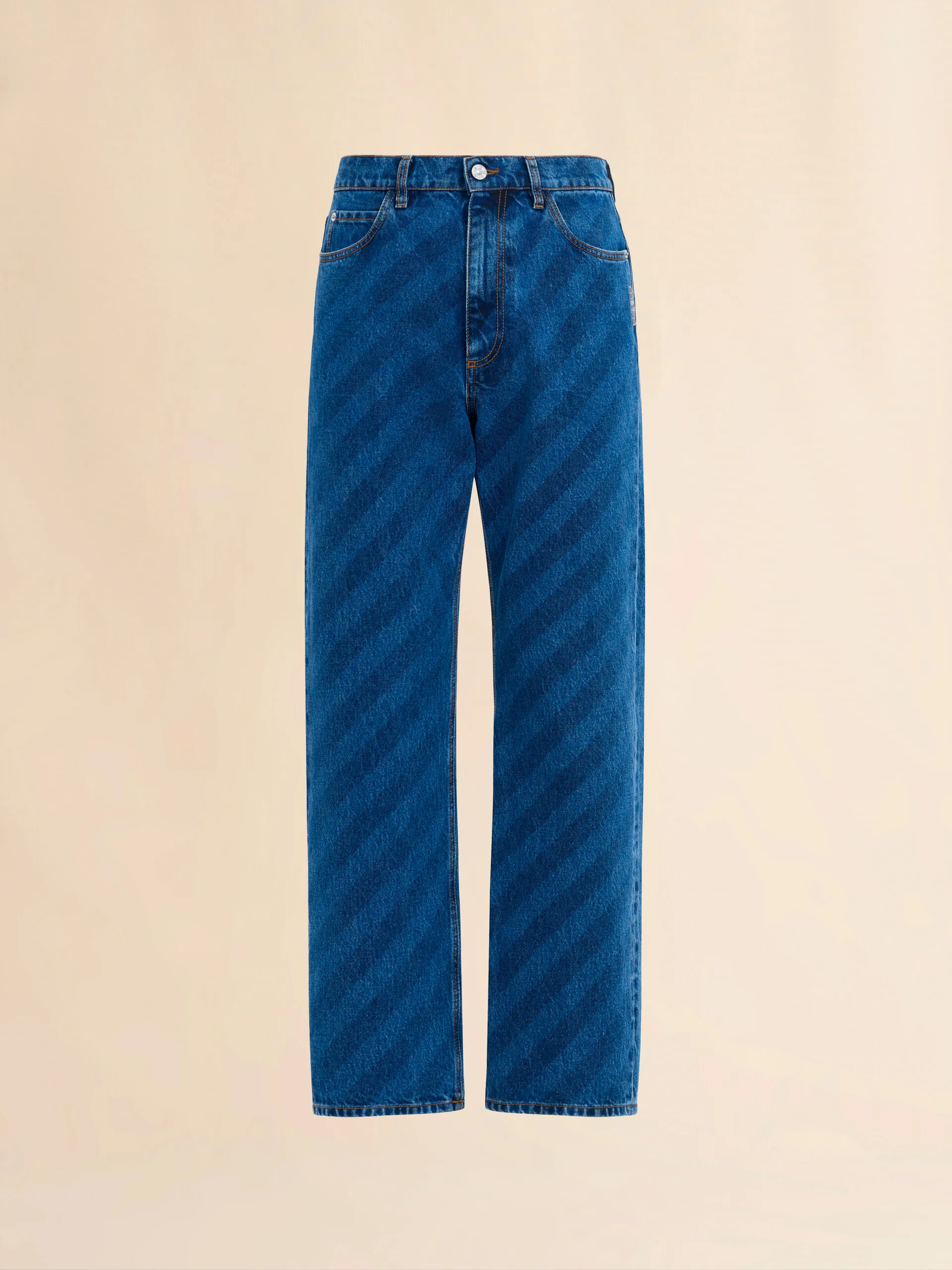 Jeans con gamba ampia in denim blu a righe