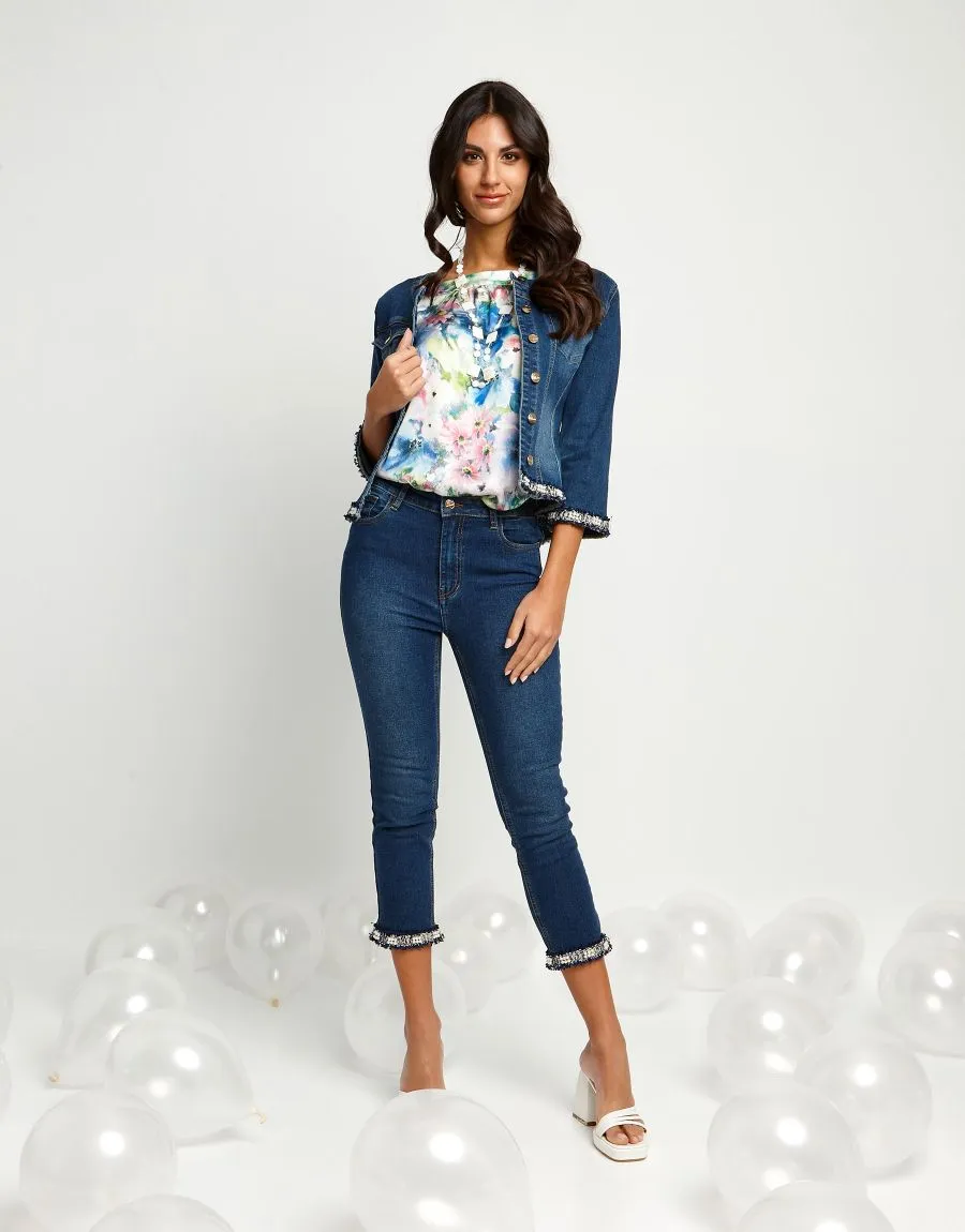 Jeans con spacco e bordura