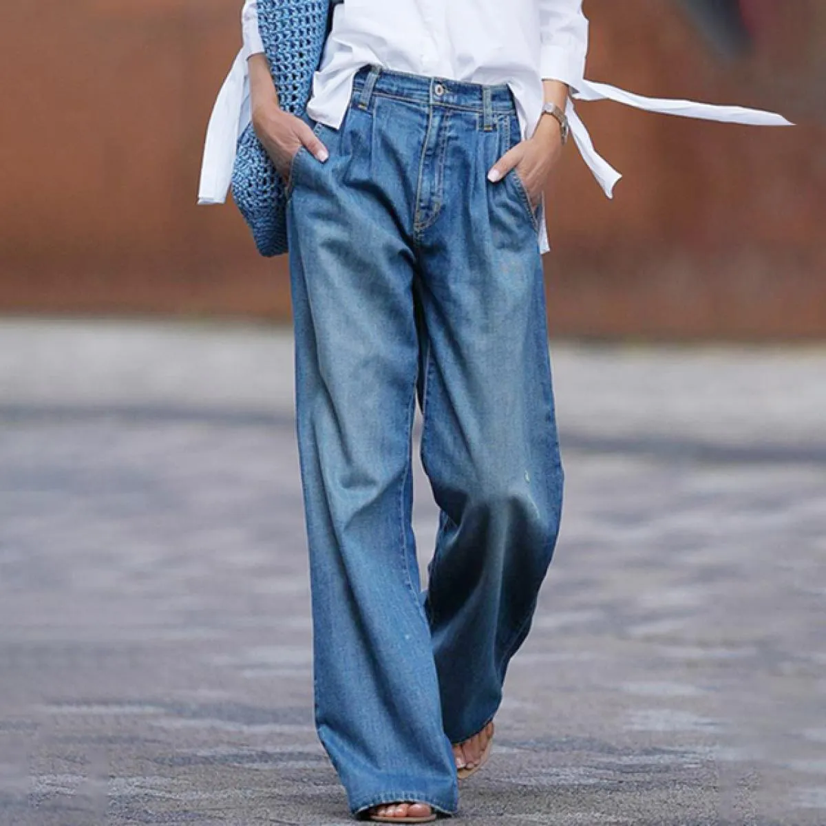 Jeans da donna a vita alta 2022 autunno nuova moda pantaloni svasati retrò pantaloni larghi Casual larghi pantaloni da strada da
