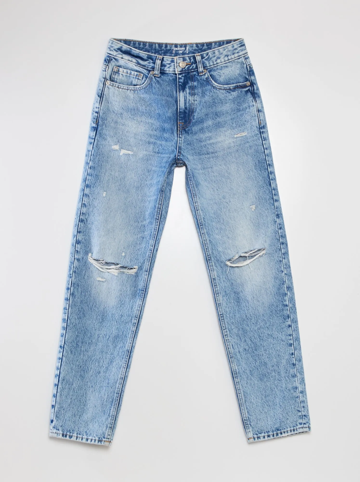 Jeans dritti 5 tasche con abrasioni - BLU