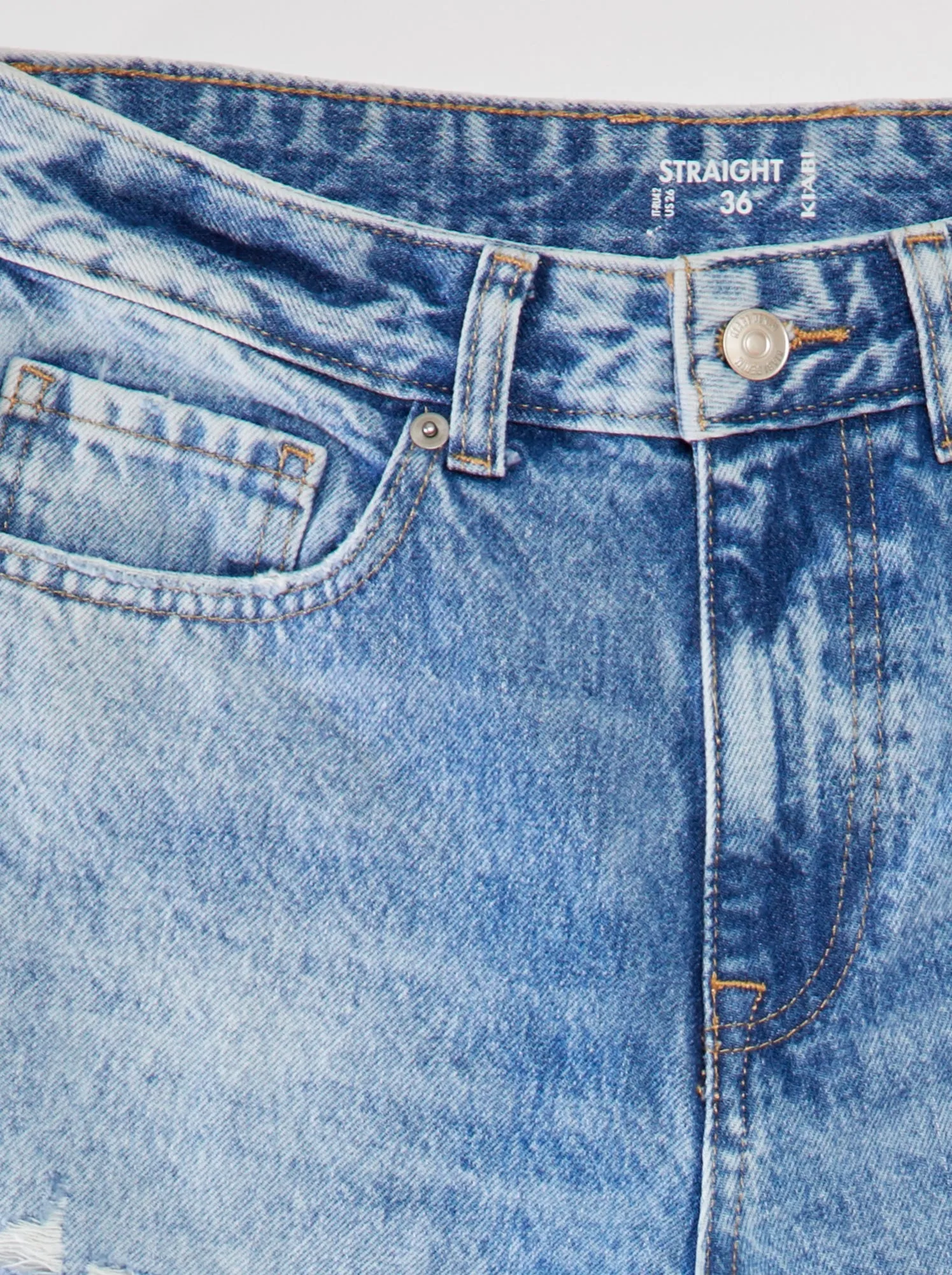 Jeans dritti 5 tasche con abrasioni - BLU