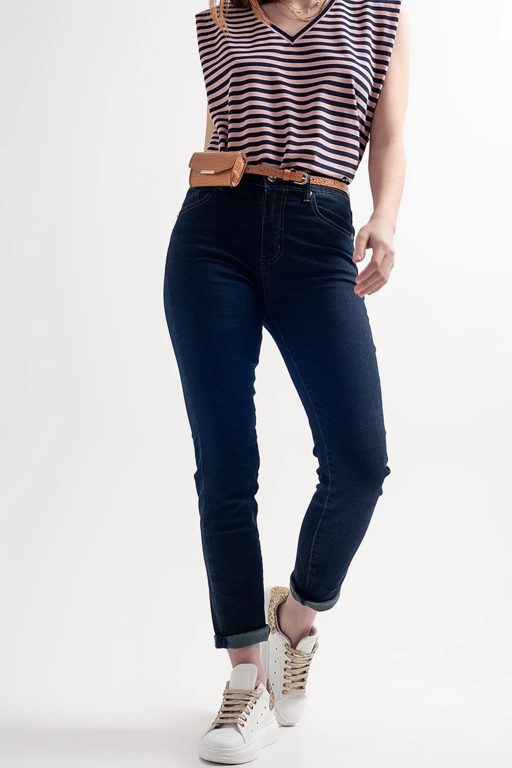 Jeans skinny a vita alta blu scuro