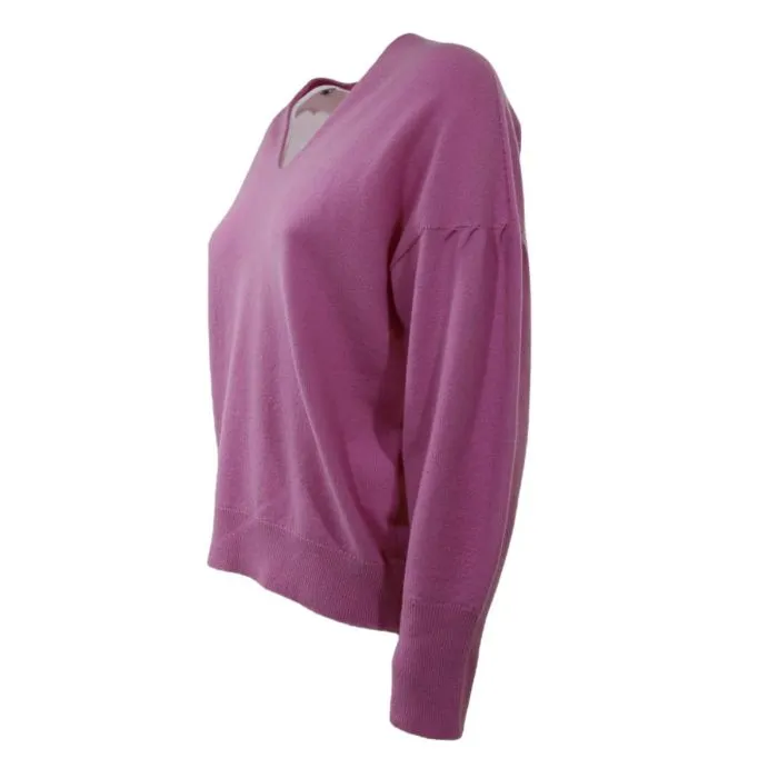 Kangra Maglia Scollo A V Spalla Ripresa In Lana E Cachemire Rosa