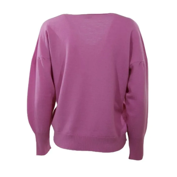 Kangra Maglia Scollo A V Spalla Ripresa In Lana E Cachemire Rosa