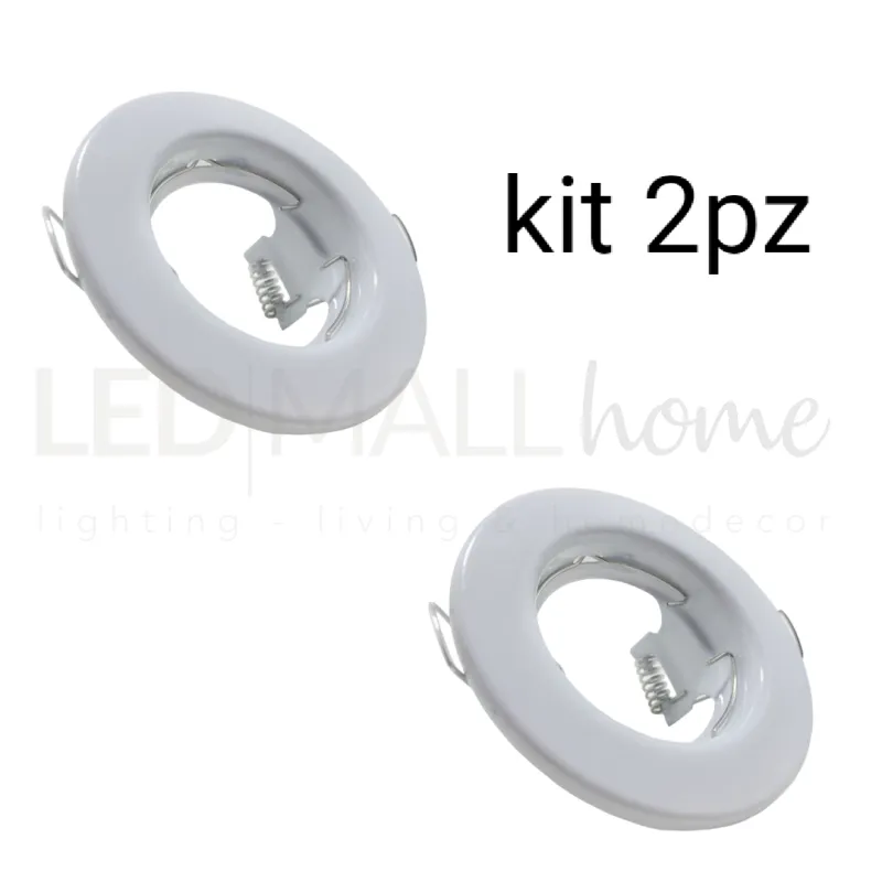 kit 2pz Portafaretto da Incasso Rotondo Bianco Per GU10 MR16 per faretti led da incasso cartongesso